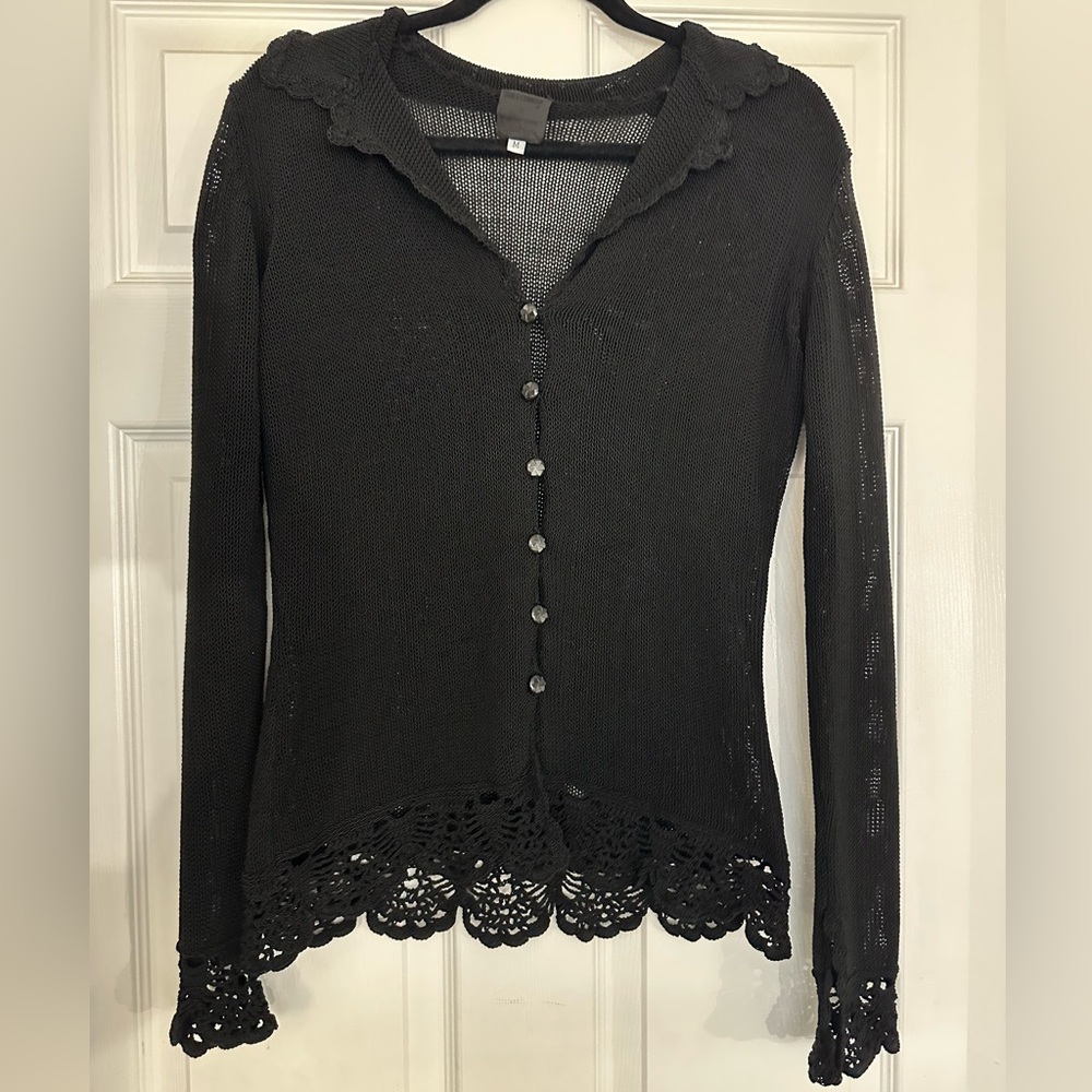 James Coviello x Anna Sui open knit black sweater